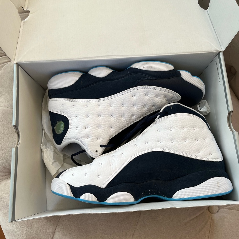 Men’s Air Jordan 13 Retro White French Blue Black Multi Basketball Shoes - Picture 3 of 15